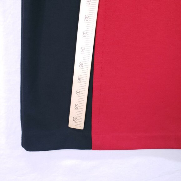 IMAN Red Black Scoop Neck Bodycon Mid Length Colorblock Business Office Dress L - Picture 5 of 13